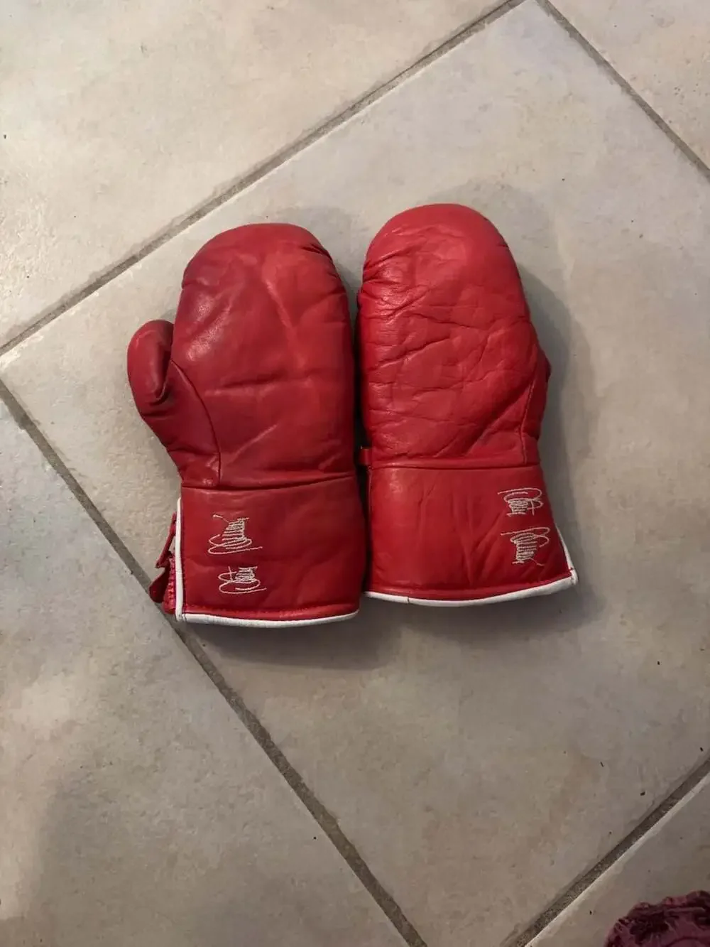 Vintage Heini Hemmi Red Leather Ski Mittens 1980s Swiss Mountaineering Gloves SM